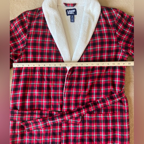 Lands' End women's red plaid flannel sherpa fleece lined long robe size XS - Picture 10 of 15